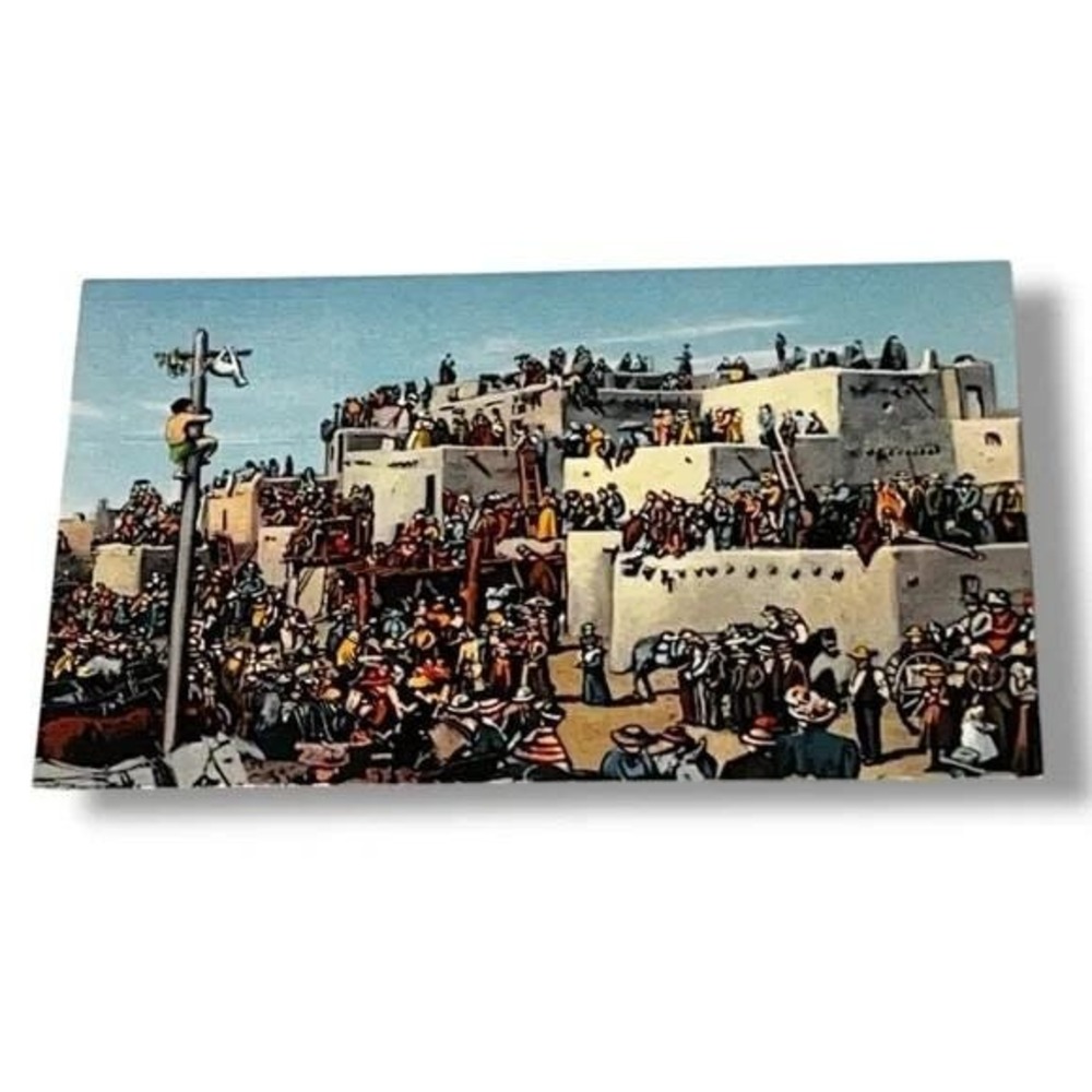 Postcard Visitors Attending Feast of San Geronimo Taos Pueblo New Mexico A434